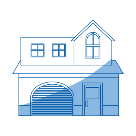 home garage facade structure two story outline vector illustrationのイラスト素材