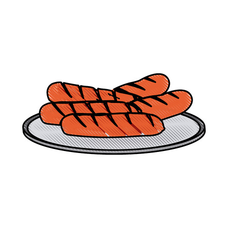 grilled sausage fast food delicious with plate icon vector illustrationのイラスト素材