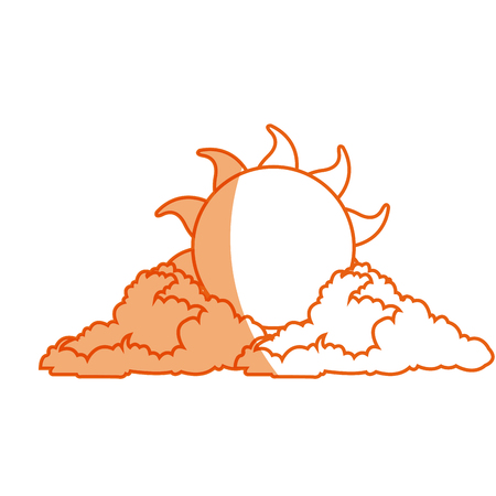 outlined sunny face smiling behind a cloud vector illustrationのイラスト素材