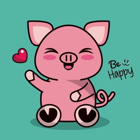 color background with cute   animal pig expression wink eyes vector illustrationのイラスト素材