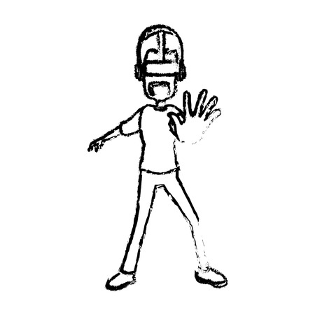 Guy character wearing vr headset standing vector illustration.のイラスト素材