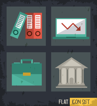 black background squares set with files and briefcase and computer and parthenon vector illustrationのイラスト素材