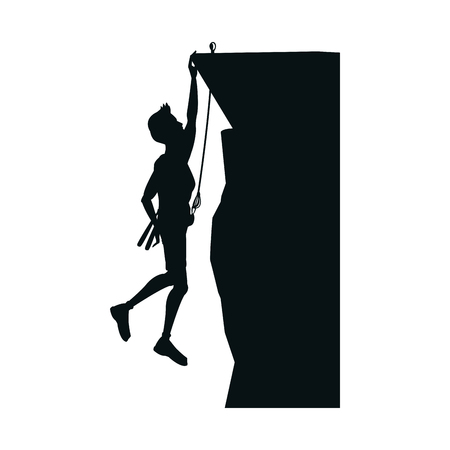 Climber arrive on the summit of a mountain peakのイラスト素材