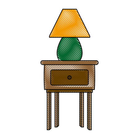 wooden table with lamp decoration furniture icon vector illustrationのイラスト素材