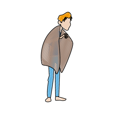 young man with fever wrapped in blanket vector illustrationのイラスト素材