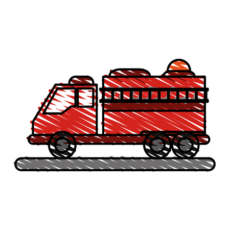 Fire truck puts out fire illustration vector design icon scribbleのイラスト素材