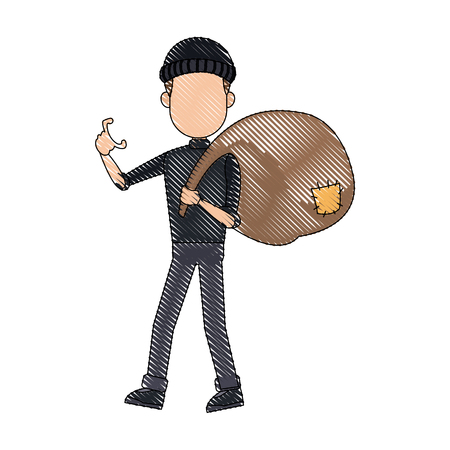 thief stealing money cartoon hacker stealing a bag concept of fraud vector illustrationのイラスト素材