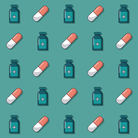 colorful background with pattern of medicine bottles and pills animated vector illustrationのイラスト素材