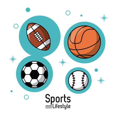 colorful poster of sports lifestyle with balls of football and basketball and soccer and baseball vector illustrationのイラスト素材