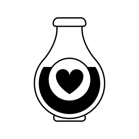 Heart labeled flask or potion love valentines day related icon image vector illustration design  black lineのイラスト素材
