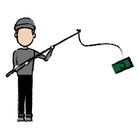 hacker man character system thief holding banknote money vector illustrationのイラスト素材