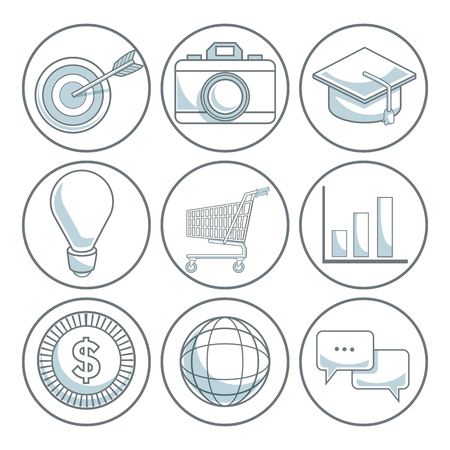 white background with color sections of circular frame of icons digital marketing vector illustrationのイラスト素材