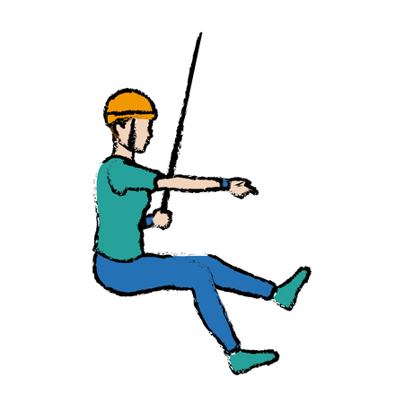 Young male climber hanging on a rope vector illustrationのイラスト素材