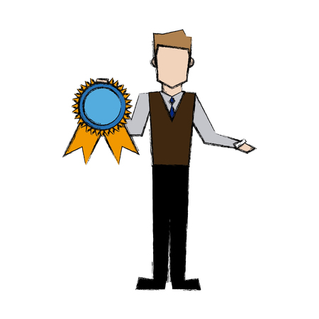 man holding award medal champion prize vector illustrationのイラスト素材