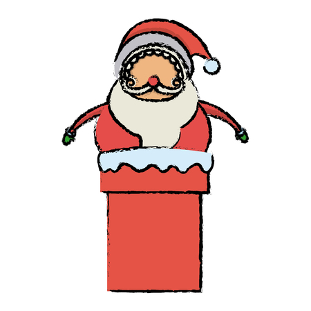 Cute santa claus in chimney christmas character vector illustrationのイラスト素材