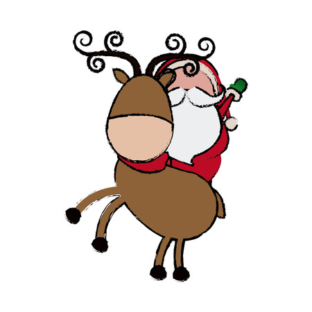 cute santa claus with reindeer christmas image vector illustrationのイラスト素材