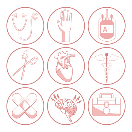 white background with red color sections of silhouette elements health vector illustrationのイラスト素材