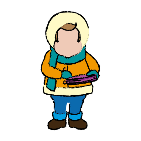 character man carols singer at a winter clothes vector illustrationのイラスト素材