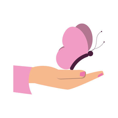 female hand holding butterfly cartoon icon image vector illustration designのイラスト素材