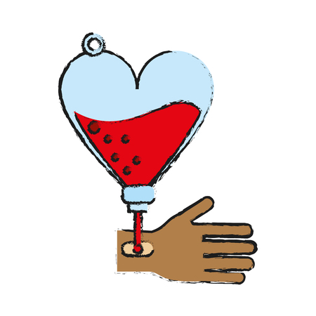 arm with tube blood and heart shape bag donation related icon image vector illustration designのイラスト素材