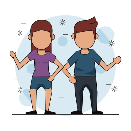 color background with faceless couple and her in short pants vector illustrationのイラスト素材