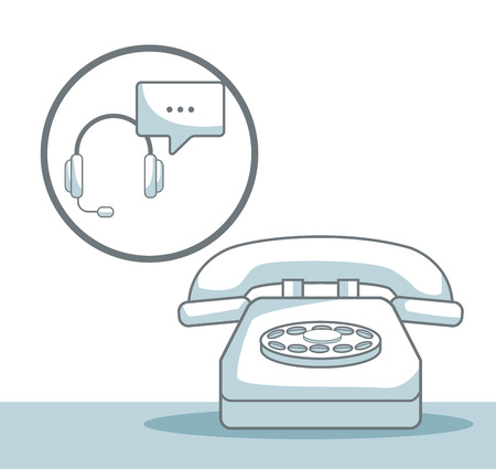 white background with silhouette color sections shading of telephone and icon headphones and dialog box vector illustrationのイラスト素材