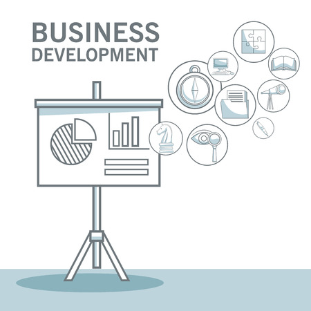white background with silhouette color sections shading of closeup presentation board with statistics and icons business development vector illustrationのイラスト素材
