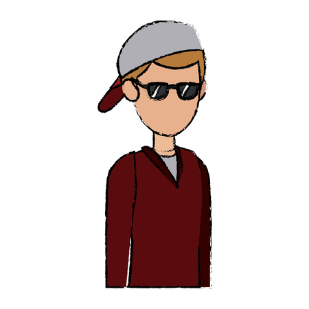 happy teenage boy with sunglasses cap posing traveler vacation vector illustrationのイラスト素材