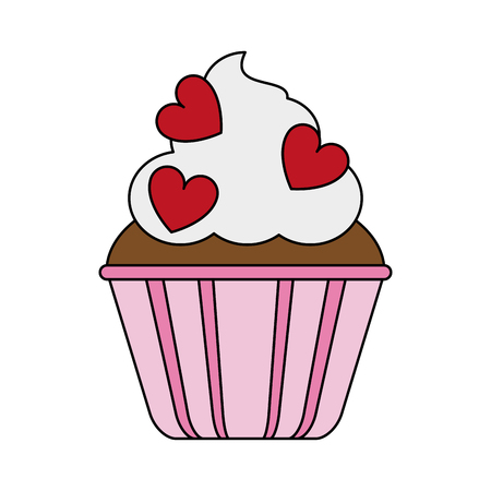 cupcake with heart shaped toppins over white background vector illustrationのイラスト素材