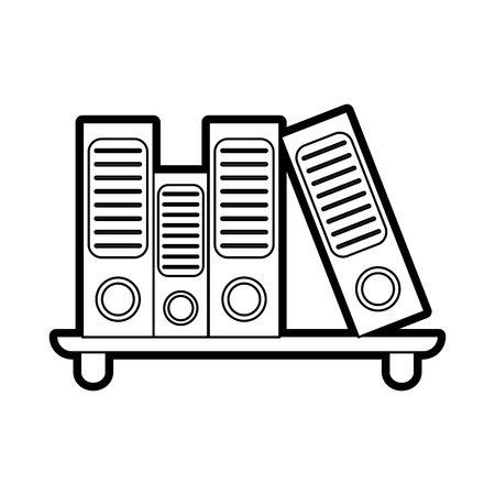 Flat line uncolored books in shelf over white background vector illustrationのイラスト素材