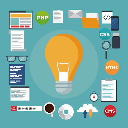 color background set elements programming codes language and light bulb vector illustrationのイラスト素材