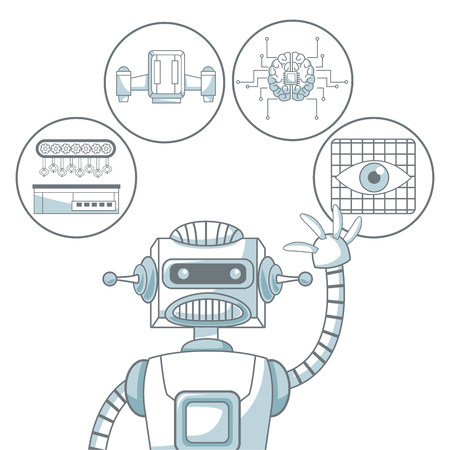 white background with silhouette color sections shading of robot and elements futuristic vector illustrationのイラスト素材