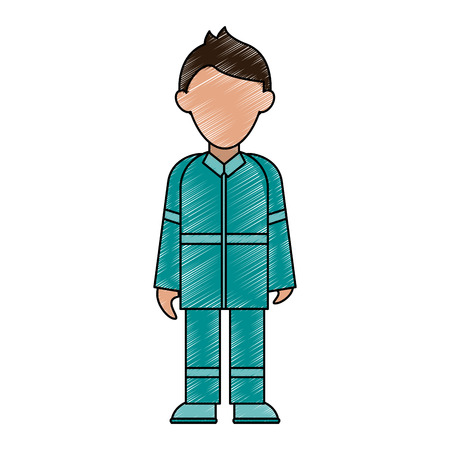 Colorful man in uniform doodle over white background vector illustrationのイラスト素材
