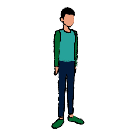 young guy standing avatar people default character vector illustrationのイラスト素材
