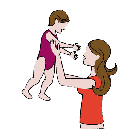 mom holding baby playing image vector illustrationのイラスト素材