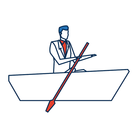 man solution management business rowing a paper boat for success opportunities vector Illustrationのイラスト素材