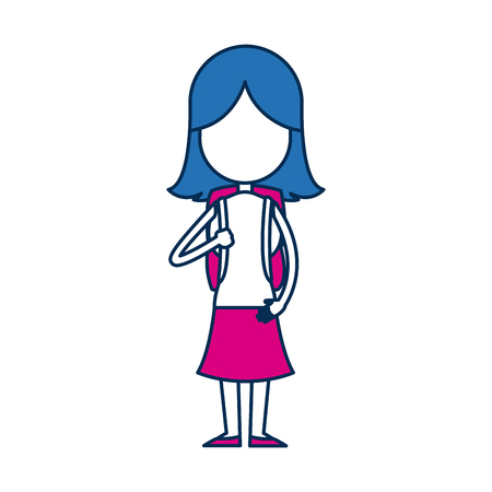 teenager girl school people cartoon in blue and fuchsia image vector illustrationのイラスト素材
