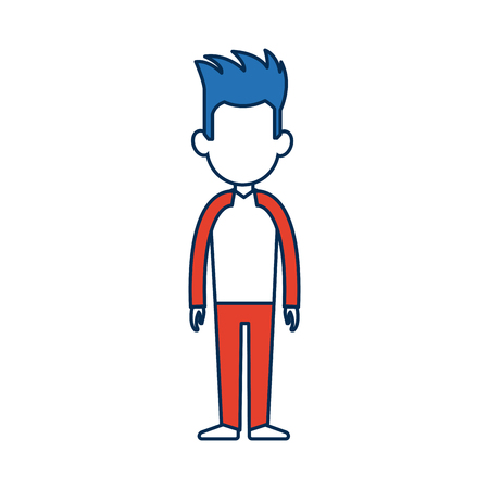 standing man avatar people blue and orange cartoon vector illustrationのイラスト素材