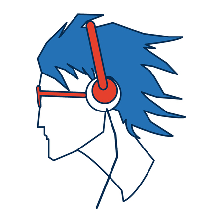 profile man avatar portrait with blue hair vector illustrationのイラスト素材