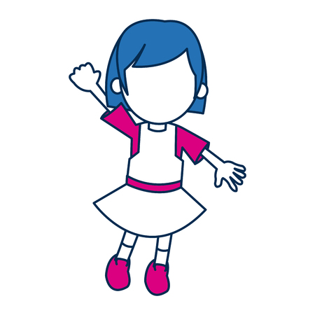 girl character schoolkid cheerful in blue and fuchsia vector illustrationのイラスト素材