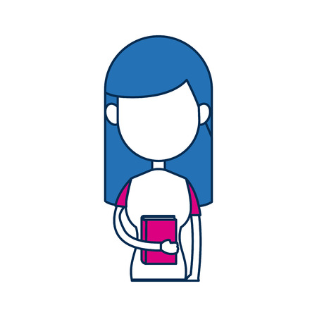 teenager girl school people cartoon in blue and fuchsia image vector illustrationのイラスト素材