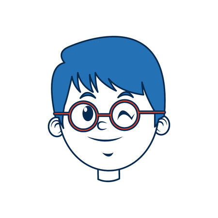 cute boy face wear glasses wink with blue hair vector illustrationのイラスト素材