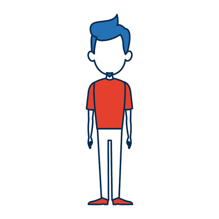 man character standing bluehair and orange clothes vector illustrationのイラスト素材