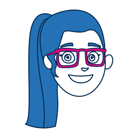 face woman smiling character with blue hair glasses vector illustrationのイラスト素材