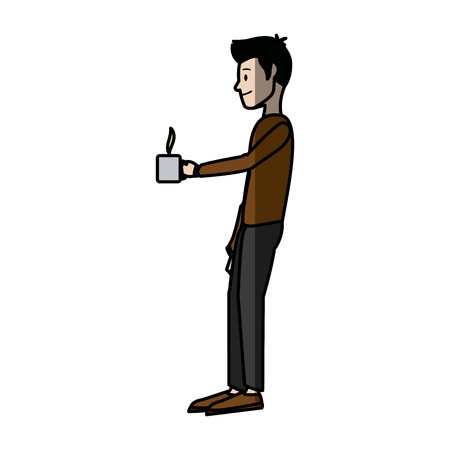 man character standing holding coffee cup break office vector illustrationのイラスト素材