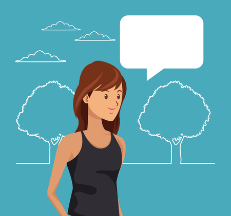 blue scene with silhouette landscape and colorful half body teen student with dialog box vector illustrationのイラスト素材