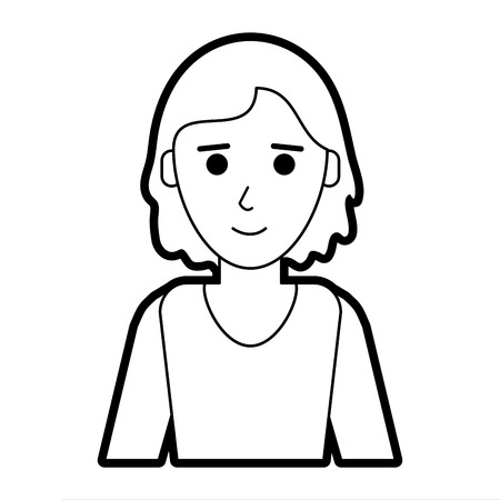 Flat line uncolored woman with shirt over white background vector illustrationのイラスト素材