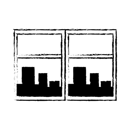 Window cityscape window framed urban buildings view vector illustrationのイラスト素材