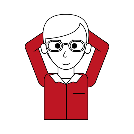 Flat line man with glasses hairstyle and t shirt over white background vector illustrationのイラスト素材