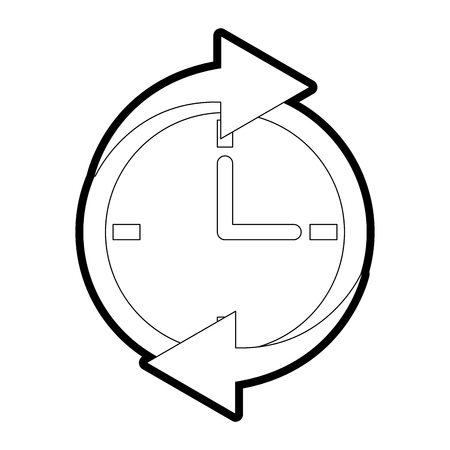 Flat line uncolored clock with arrows over white background vector illustrationのイラスト素材